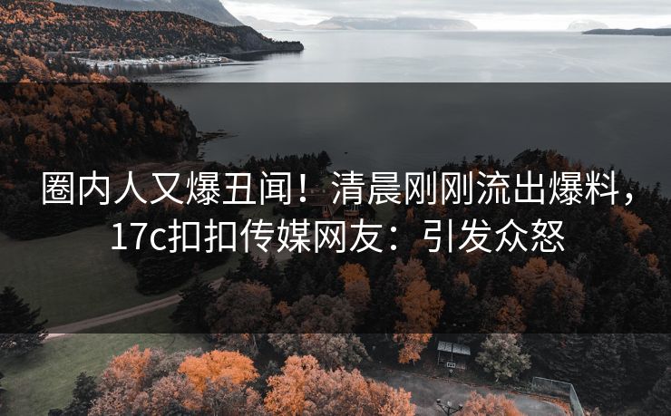 圈内人又爆丑闻！清晨刚刚流出爆料，17c扣扣传媒网友：引发众怒