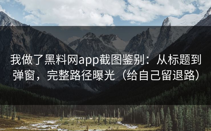我做了黑料网app截图鉴别:从标题到弹窗,完整路径曝光(给自己留退路) 我做了黑料网app截图鉴别:从标题到弹窗,完整路径曝光(给自己留退路)