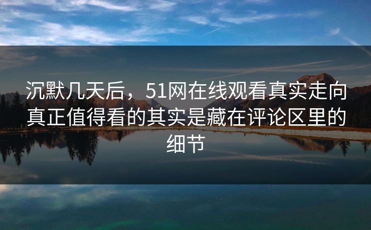 沉默几天后,51网在线观看真实走向真正值得看的其实是藏在评论区里的细节